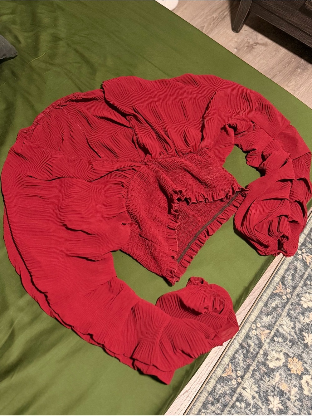 Red Smocked Peasant Blouse - Women Tops